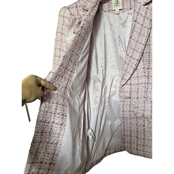 Cinq a Sept Pricilla Size 8 Pink Tweed Blazer Jacket Half-Length Rolled Sleeves - Picture 11 of 13